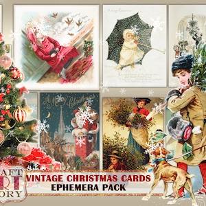 Vintage Victorian Christmas cards Ephemera Pack,Santa images,cards digital papers