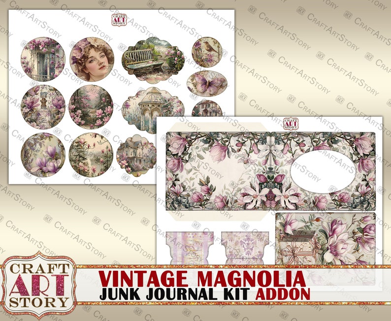 Vintage Magnolia Junk Journal Kit Addon,scrapbook Printables Digital ...