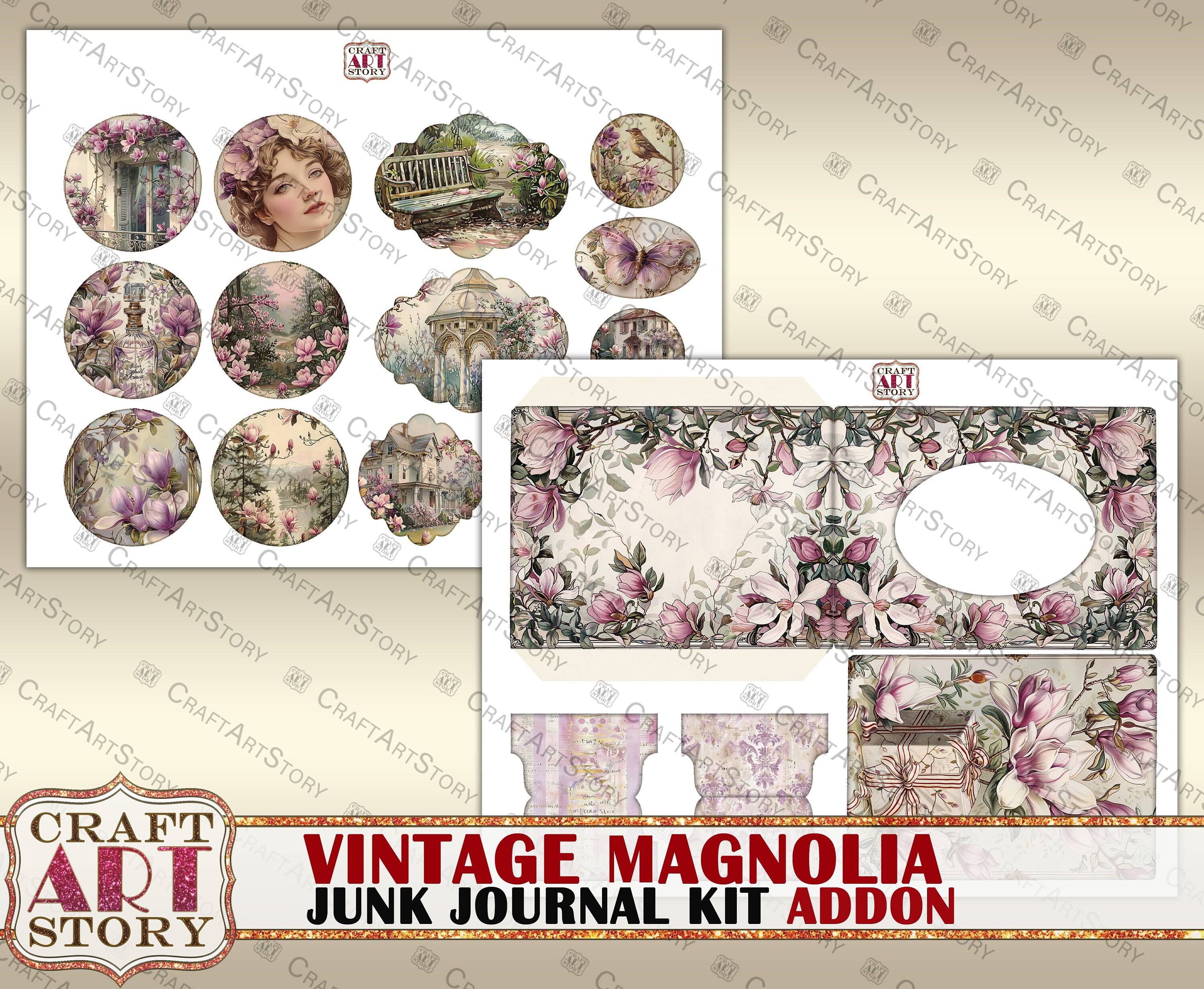 Vintage Magnolia Junk Journal Kit Addon,scrapbook Printables Digital ...