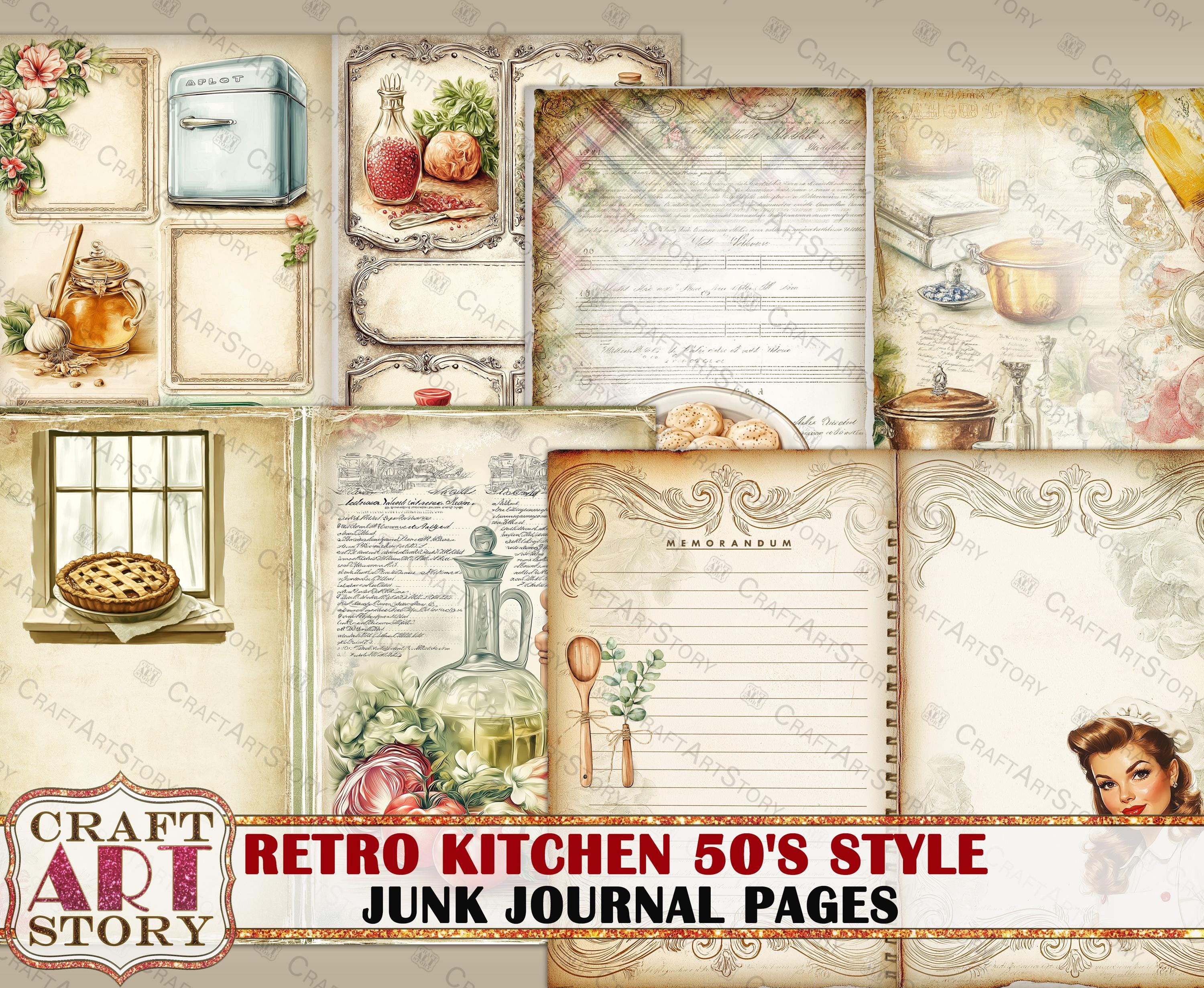 Retro Kitchen Junk Journal Pages,scrapbooking 50's Style Cook Book ...