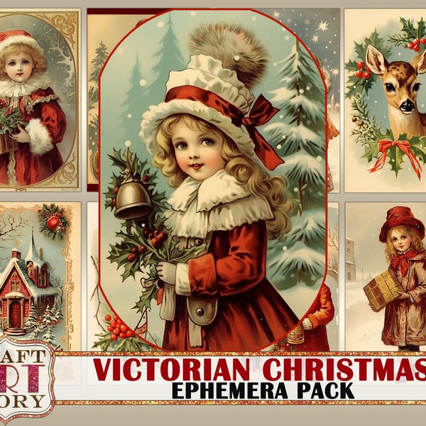 Pack éphémère vintage de Noël victorien, images du père Noël, papiers pour cartes