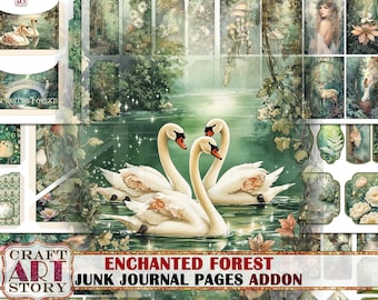 Pages de journal indésirable de la forêt enchantée ADDON, scrapbooking fantaisie imprimables papiers numériques