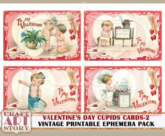 Vintage Victorian Valentines Day Cupids Cards Ephemera Pack-2