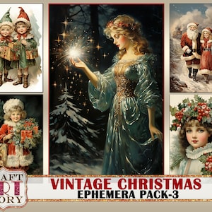 Paquete de efímeras navideñas vintage, imágenes de invierno, papeles de tarjetas-3