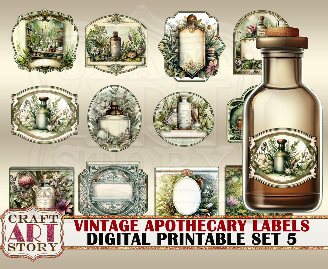 Vintage Apothecary Labels Printable Blank Set-5,herbs Tags Frames - Etsy