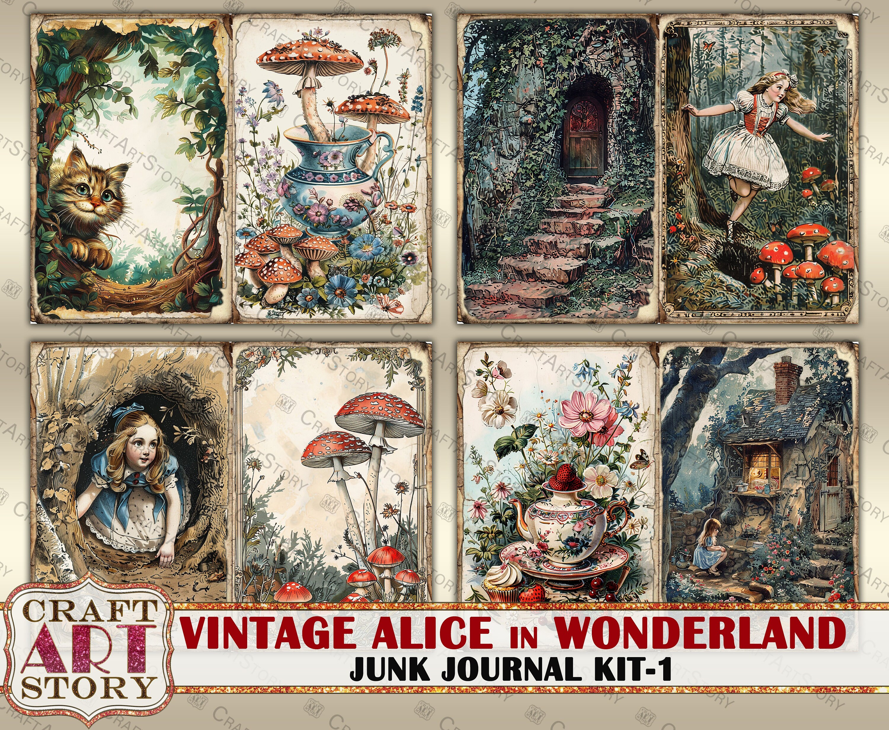 ヴィンテージ アリス ワンダーランド ジャンク ジャーナル ページ