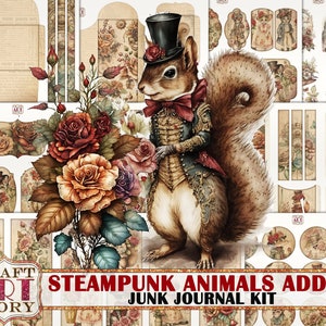 Steampunk animals Junk Journal Pages,scrapbook printables digital papers ADDON