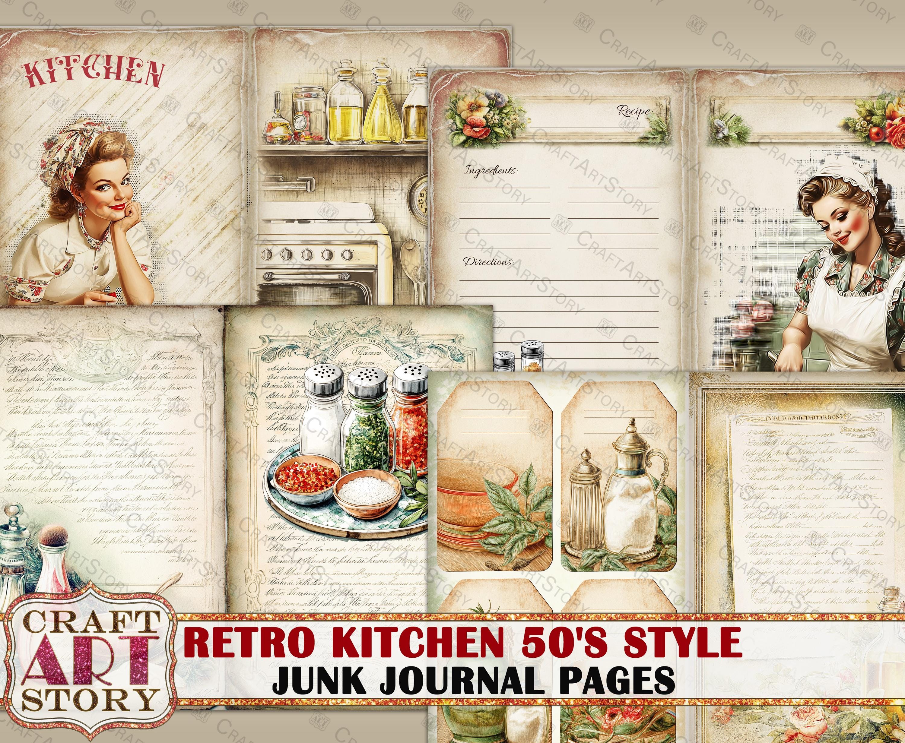 Retro Kitchen Junk Journal Pages,scrapbooking 50's Style Cook Book ...