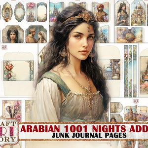 Arabian 1001 Nights Junk Journal Pages ADDON,fantasy fairy tales printables digital papers