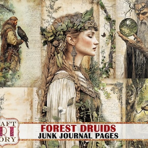 Forest Druids Junk Journal Seiten, Waldgeist, Fantasy Scrapbook zum Ausdrucken digitale Papiere