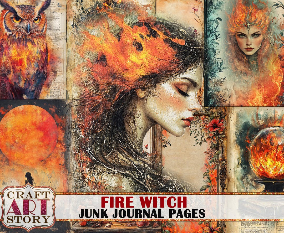 Fire Witch Junk Journal Pages,scrapbook Printables Digital Papers - Etsy