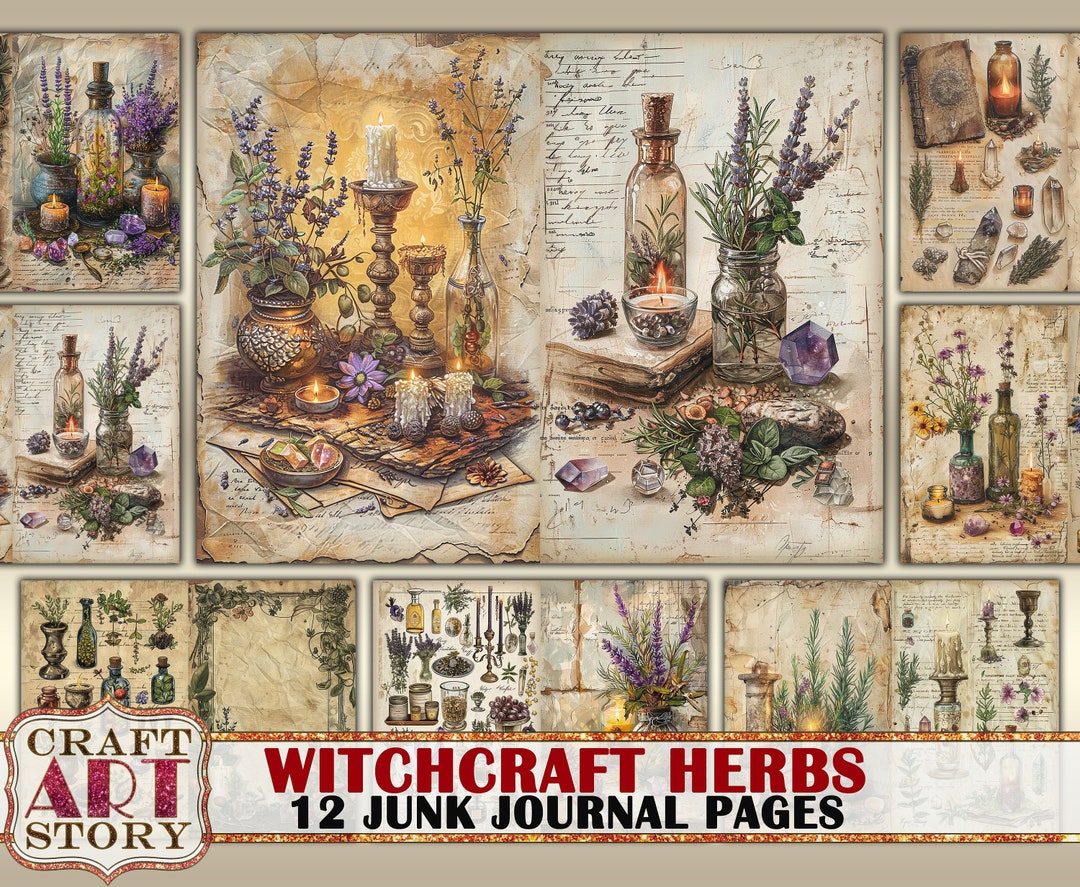 Vintage Witch Herbs Grunge Junk Journal Pages,retro Scrapbook Magic ...