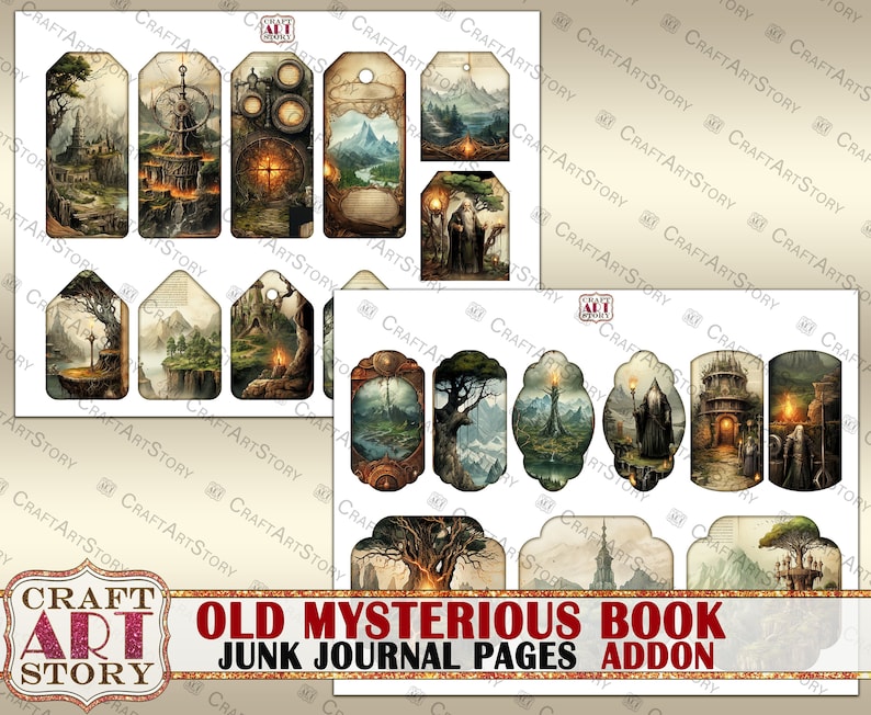 Old Mysterious Book Junk Journal Pages Addon,wizards Fantasy Printables ...