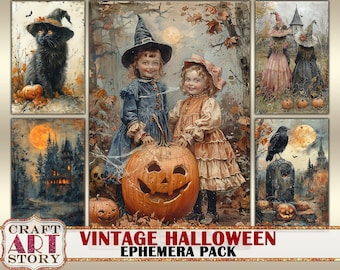 Vintage Halloween Ephemera Pack,Printable Gothic Images