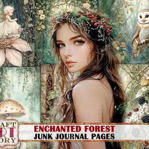 Enchanted Forest Junk Journal Pages, Fantasy scrapbook printables digital papers