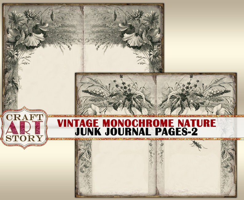 Vintage old paper Junk Journal Pages,natural monochrome digital ephemera papers image 3