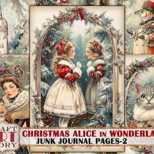 Christmas Alice Wonderland Junk Journal Pages,scrapbook printables digital papers-2