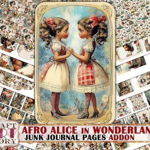 Afro Alice in Wonderland Junk Journal Pages ADDON,scrapbook printables digital papers