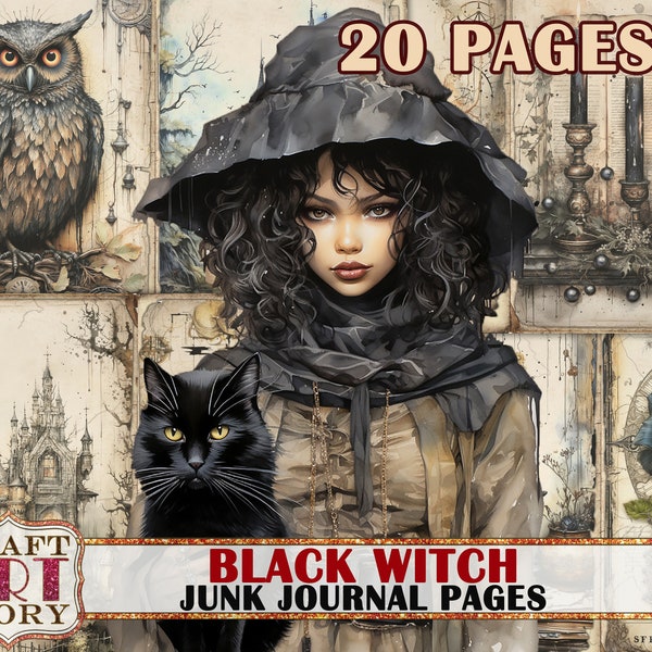 Black witch Junk Journal Pages,scrapbook printables digital papers