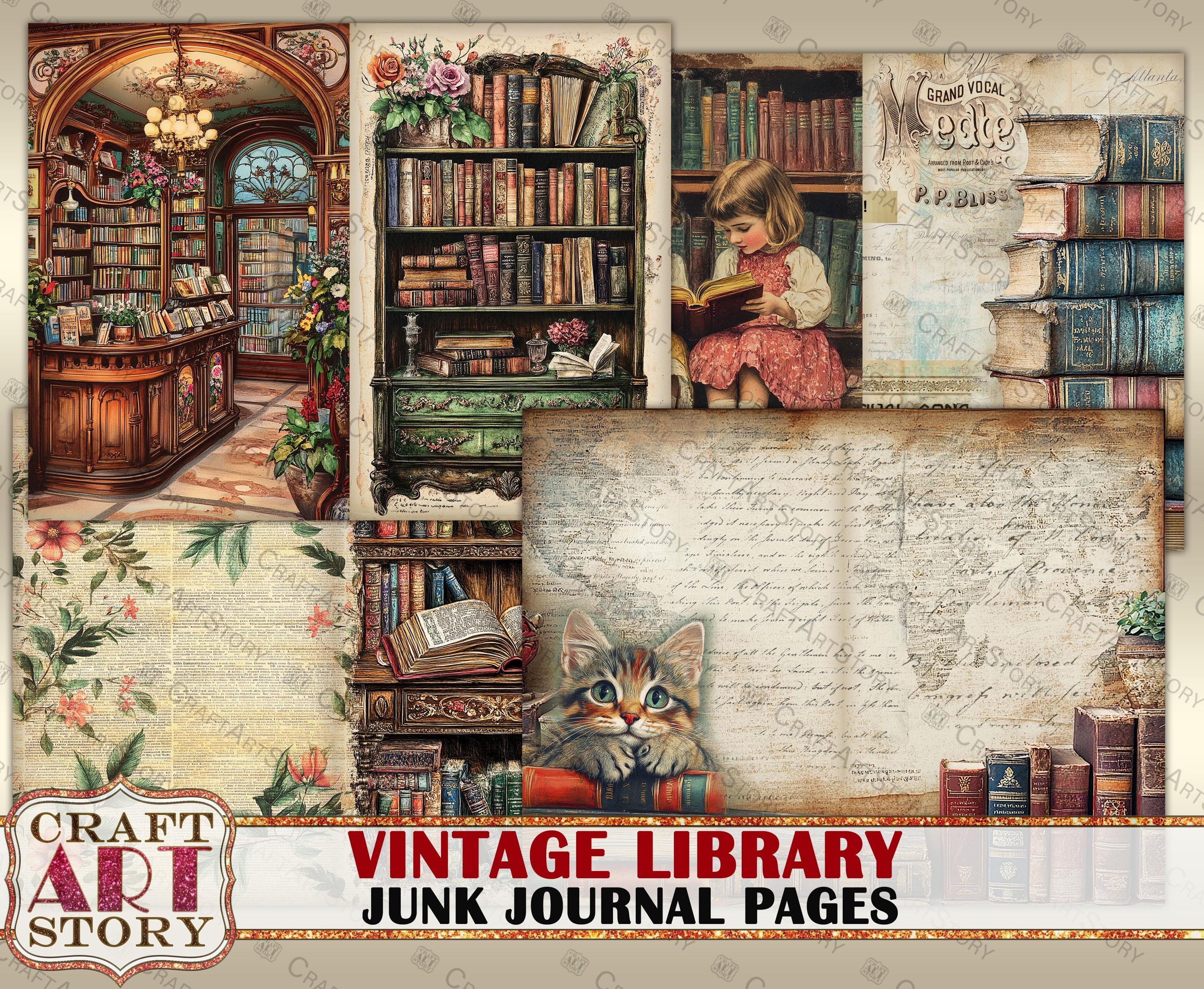 Vintage Library Junk Journal Pages, Old Book, Scrapbook Printables ...
