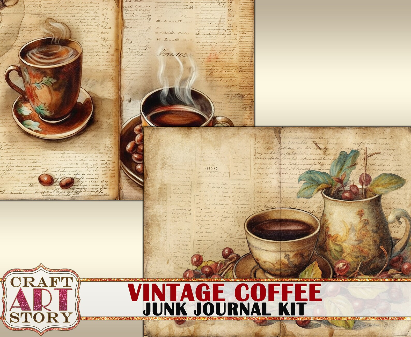 Vintage Coffee Junk Journal Pages Printable,background Papers - Etsy