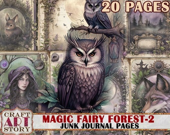 Magic fairy forest Junk Journal Pages-2,fantasy printables digital Forest papers