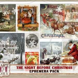 May include: A digital collage sheet with a Christmas theme. The sheet features images of Santa Claus, reindeer, snow, and a house. The text "The Night Before Christmas" is included on the sheet.