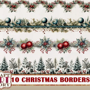 Kerst naadloze randen set-2, Nieuwjaar uitnodigingskaart, 10 digitale clipart PNG, digitale download