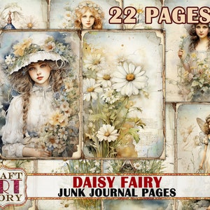 Daisy Fairy fantasy Junk Journal Pages, fate stampabili carte digitali Daisies