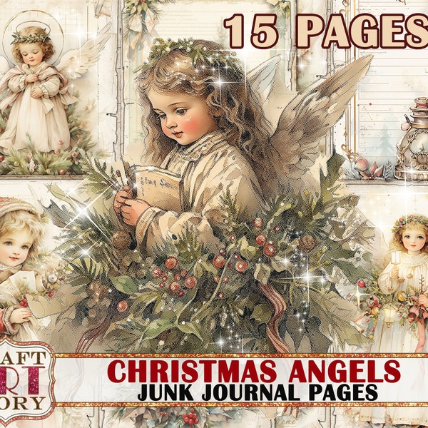 Christmas angels Junk Journal Pages,Vintage Christmas printables digital papers