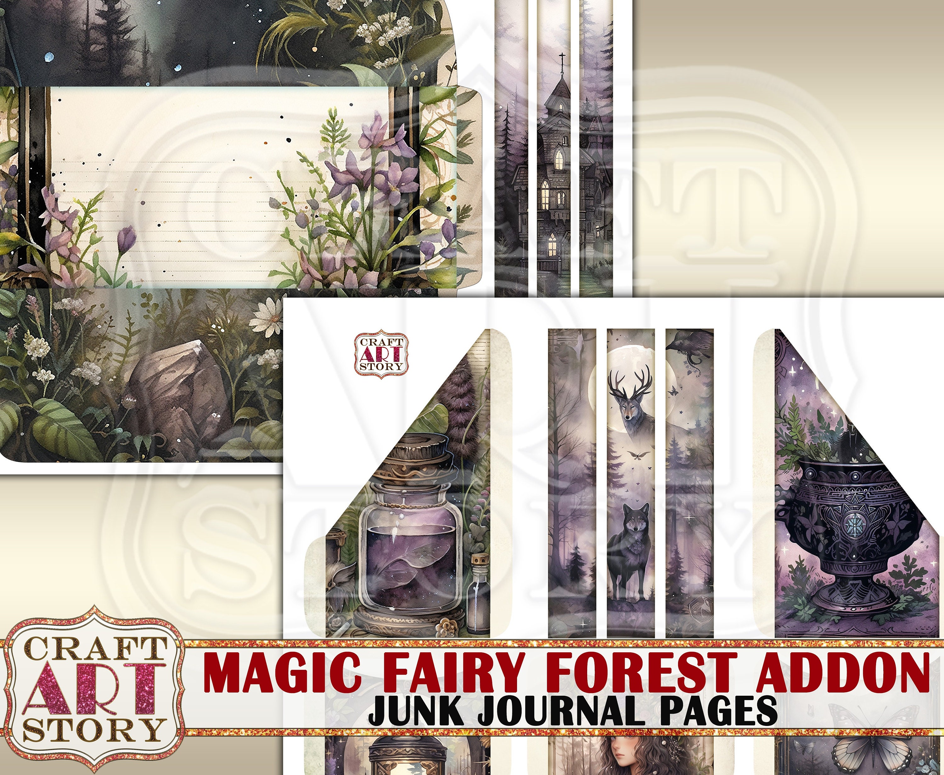 Magic Fairy Forest Junk Journal Pages Addon,fantasy Printables Digital ...