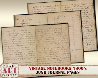 Vintage paper pack notebooks Pages,old papers set printable,vintage book 1800s junk journal page