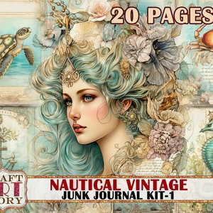 Nautical vintage Junk Journal Kit printable,scrapbook digital Pages