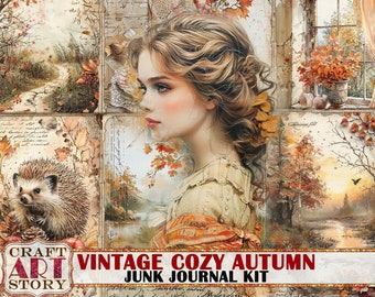 Vintage Cozy Autumn Junk Journal Pages,scrapbook printables digital papers