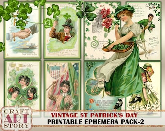 Vintage Victoriaanse St Patricks Day-kaarten Ephemera Pack-2