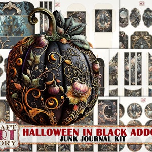 Halloween black Junk Journal Pages,scrapbook printables ADDON papers