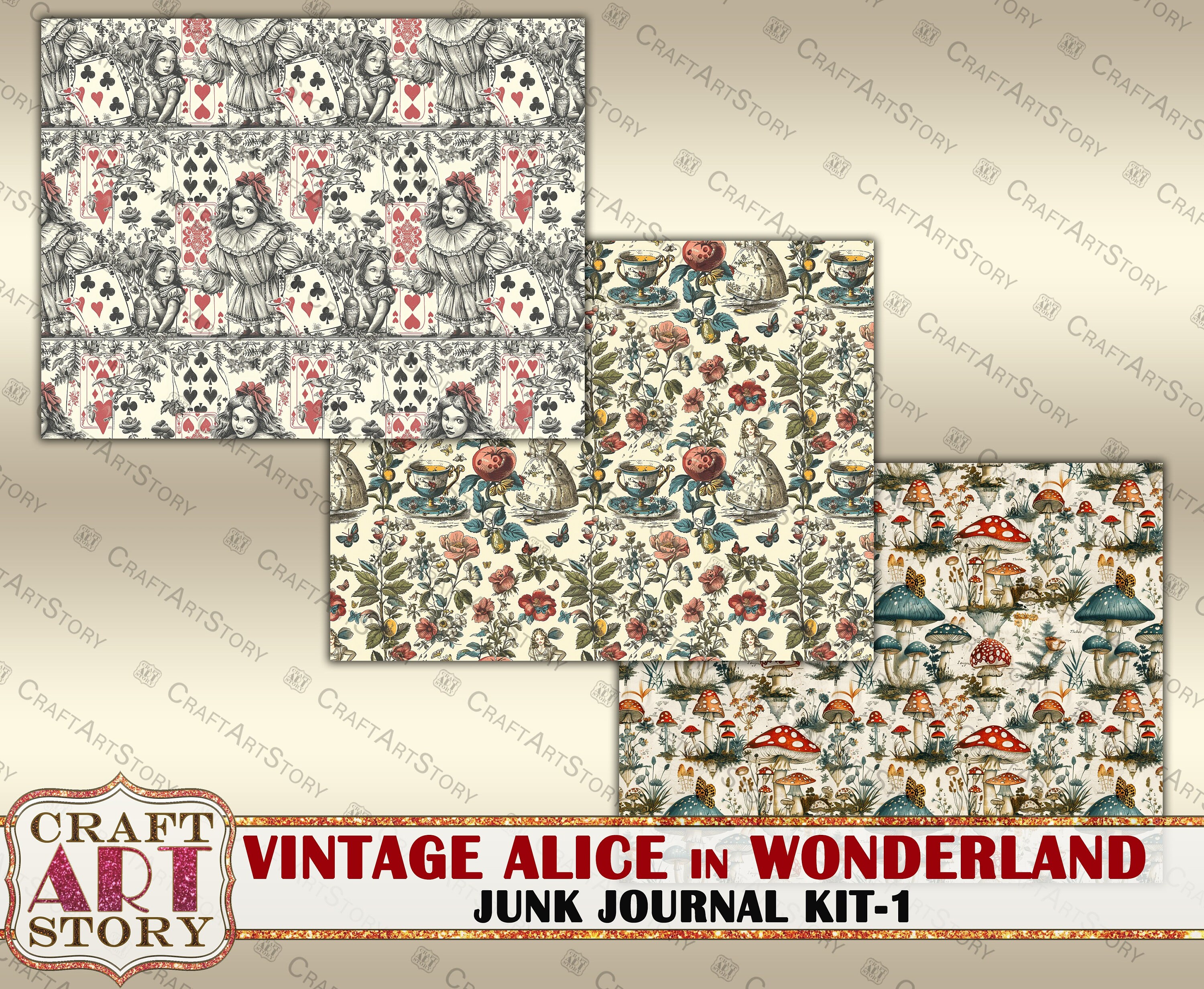 ヴィンテージ アリス ワンダーランド ジャンク ジャーナル ページ