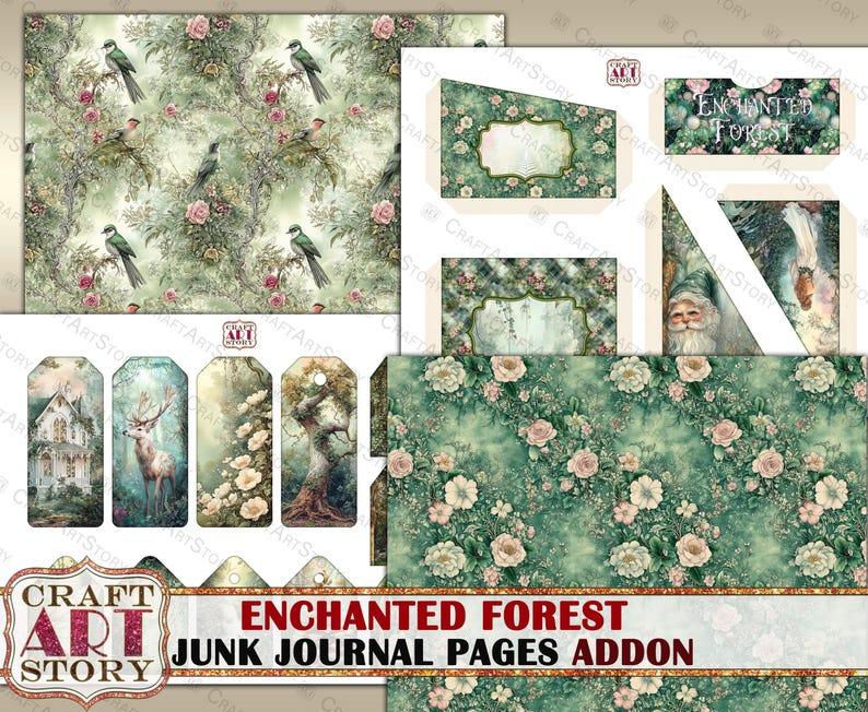 Enchanted Forest Junk Journal Pages ADDON, Fantasy Scrapbook Printables ...