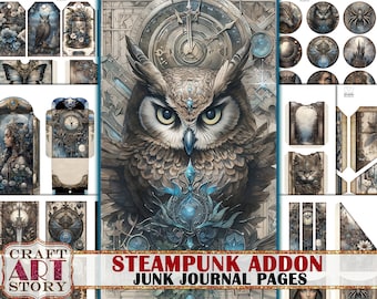 Steampunk Junk Journal Pages ADDON,scrapbook printables digital papers