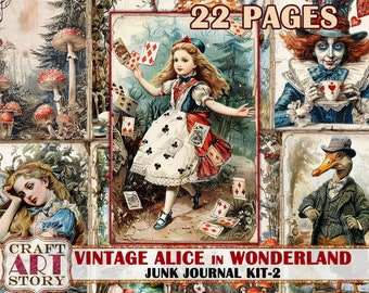 Vintage Alice Wonderland Junk Journal Pages,scrapbook printables digital papers-2