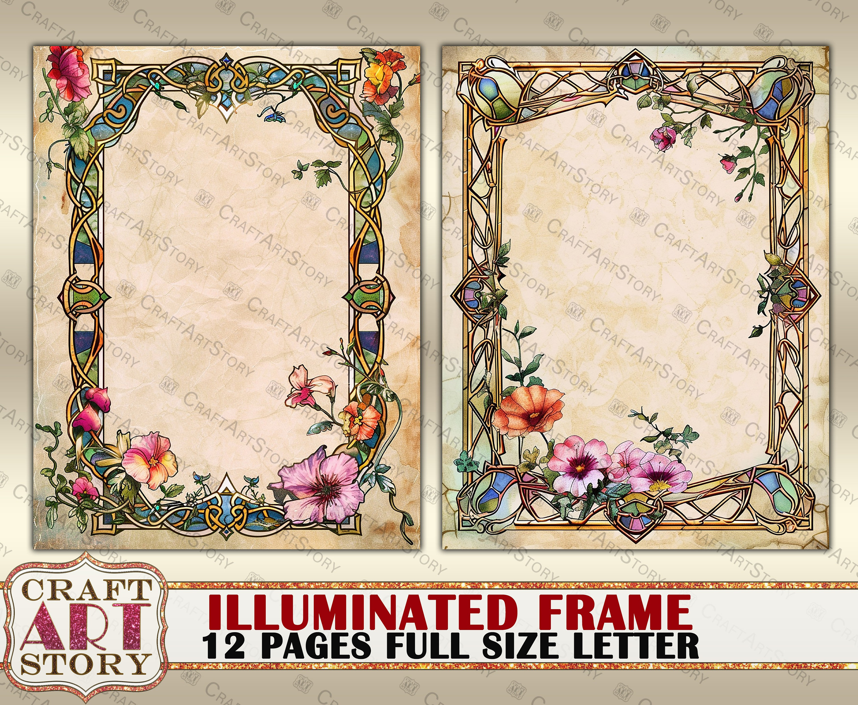 Vintage Illuminated Frame Journal Pages,border,scrapbook