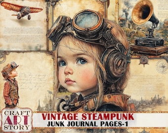 Vintage Steampunk Junk Journal Pages-1,scrapbook printables digital papers