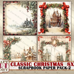 Pack de papier Scrapbook de Noël classique-2,8x8 papiers NUMÉRIQUES, bloc de papier image 3