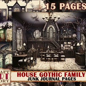 House Gothic family Junk Journal Pages,scrapbook printables digital papers