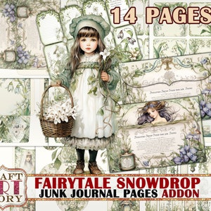 Fairytale snowdrop Fantasy Junk Journal Pages ADDON, printables digital papers