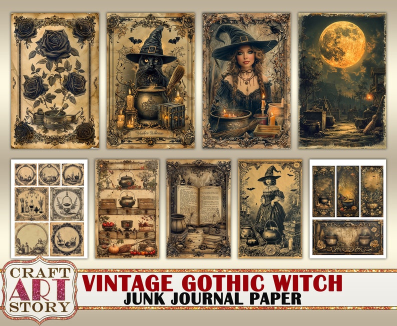 Vintage Gothic Witch Junk Journal Paper,scrapbook Printables Digital ...