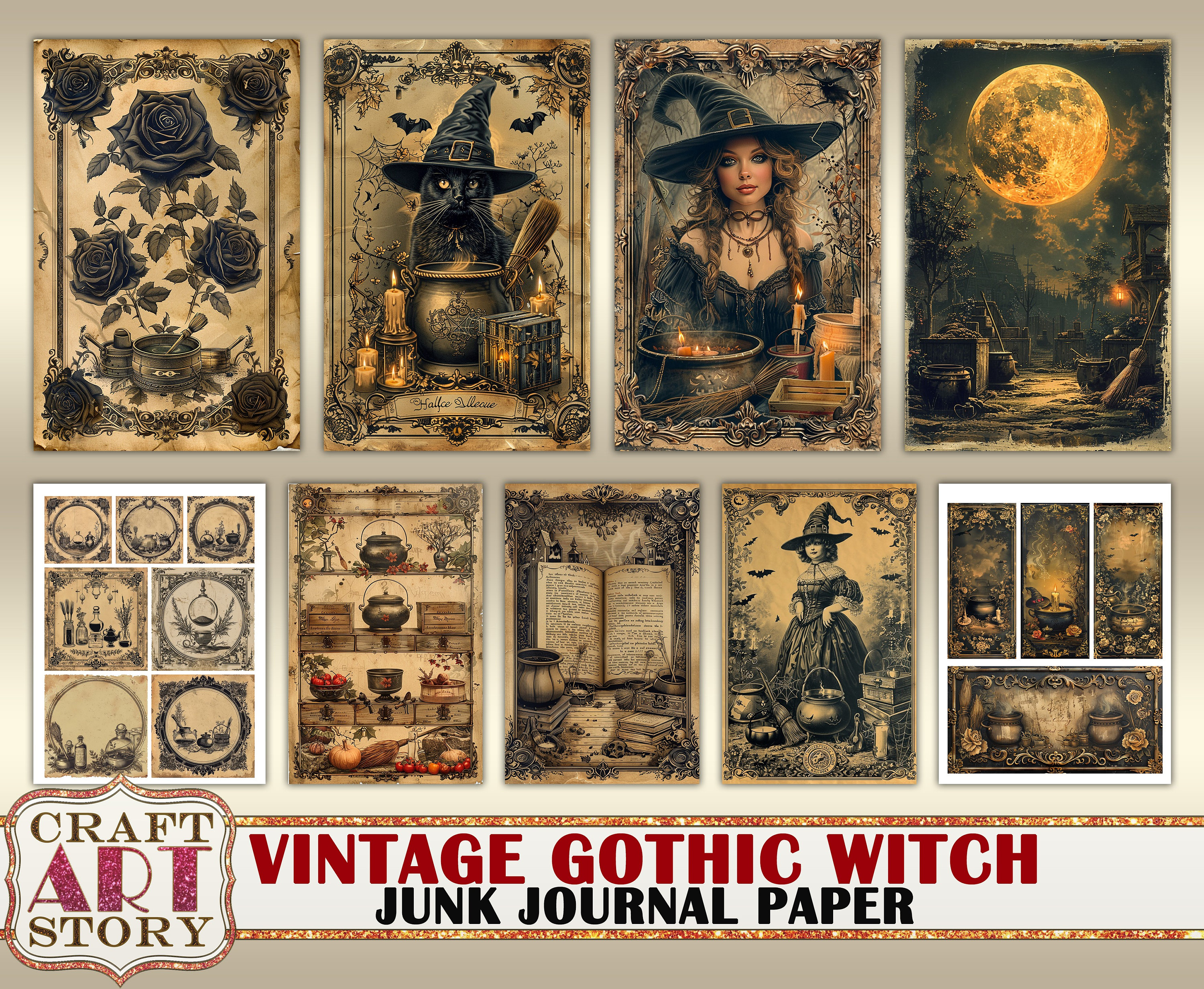 Vintage Gothic Witch Junk Journal Paper,scrapbook Printables Digital ...