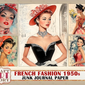 Franse mode jaren 1950 Junk Journal Paper, afdrukbare digitale scrapbookpapieren