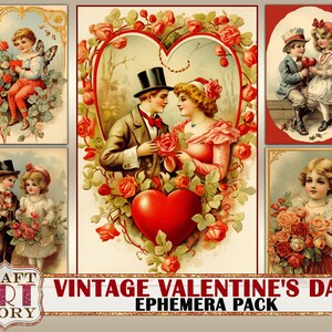 pack éphémère vintage de la Saint-Valentin, ensemble de cartes de Saint-Valentin