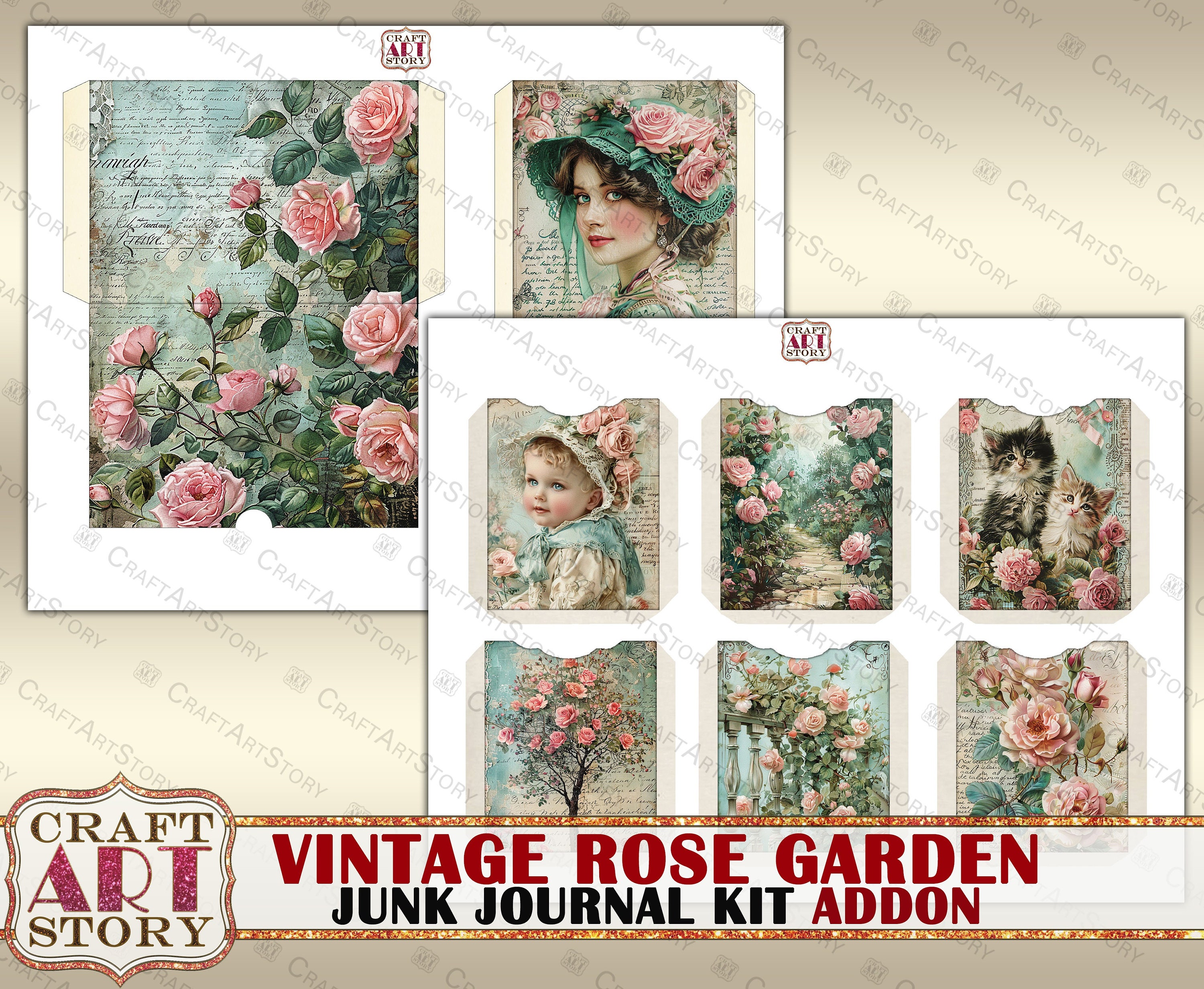 Vintage Rose Garden Junk Journal Kit Addon,scrapbook Printables Digital ...